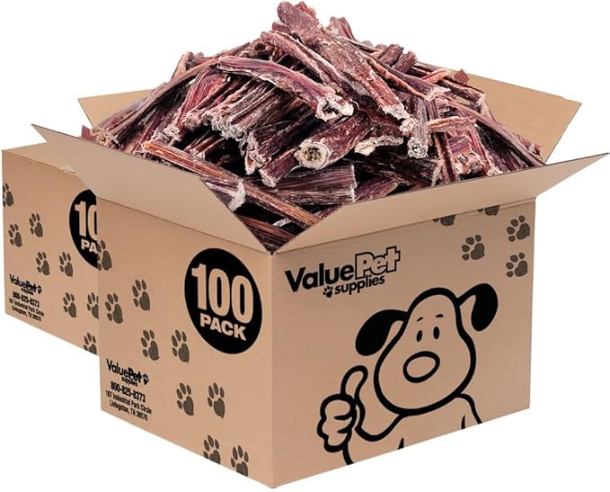 ValueBull Beef Jerky Gullet Sticks, Premium Dog Chews, 6 Inch, 200 Count Bulk Pack - Natural Collagen, Glucosamine & Chondroitin for Joint Health, Single-Ingredient Beef Esophagus