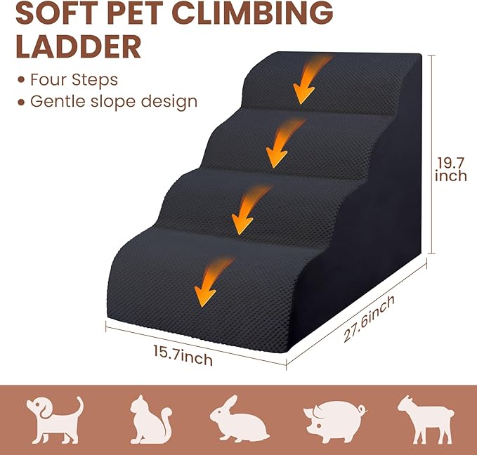 Dog Stairs for Small Dogs, High Density Foam Dog Steps, Extra Wide Non-Slip Pet Ramp for High Beds Or Couch, Soft Doggie Ladder for Dogs Injured, Older Pets, Small Cats