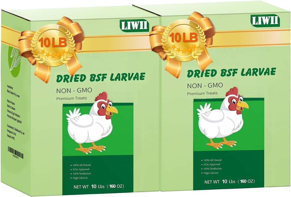 20LB Dried Black Soldier Fly Larvae, 86X Calcium Than Dried Mealworms, High Protein Non-GMO Organic Chicken Feed