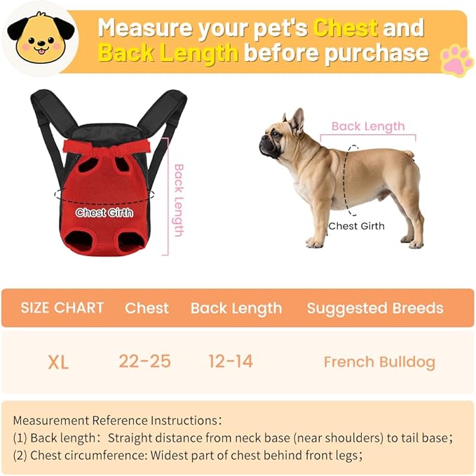 Inspack Dog Backpack Carrier/Cat Carrier, Adjustable Pet Front Carriers Travel Bag for Puppy Medium Dogs, Legs Out, Soft Ventilated Dog Chest Carry Backpacks for Hiking/Camping,10-16 lbs, Red