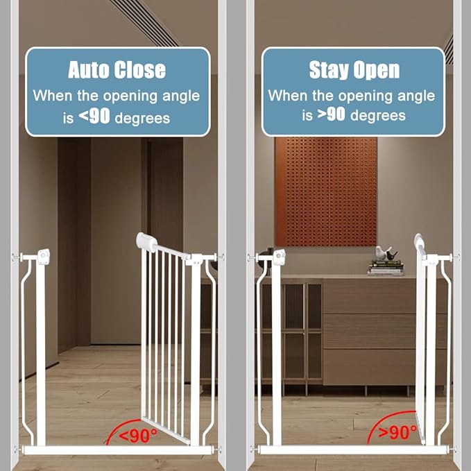 Extra Wide Baby Gate 38.5-43.5 Inch Walk Through Pressure Mounted No Drill Safety Child Gate with Door Tension Metal Gate for Stairs Doorway Puppy Dog Cat
