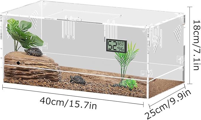 Acrylic Tarantula Enclosure, Reptile Terrarium Breeding Tank w/Temperature Hygrometer,Habitat Reptiles Feeding Box Isopod Terrarium Cage for Insect Lizard Home Office (Reptile-Tank-L(Tray))