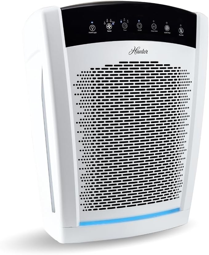 Hunter HP800 Air Purifiers for Home Large Room and Bedroom. True HEPA Air Purifier for Pets, Odors, Allergens, Smoke, Dust, VOC's. 4 Fan Speeds, Quiet Sleep Mode. Cleans 2585 Ft² per Hour. White