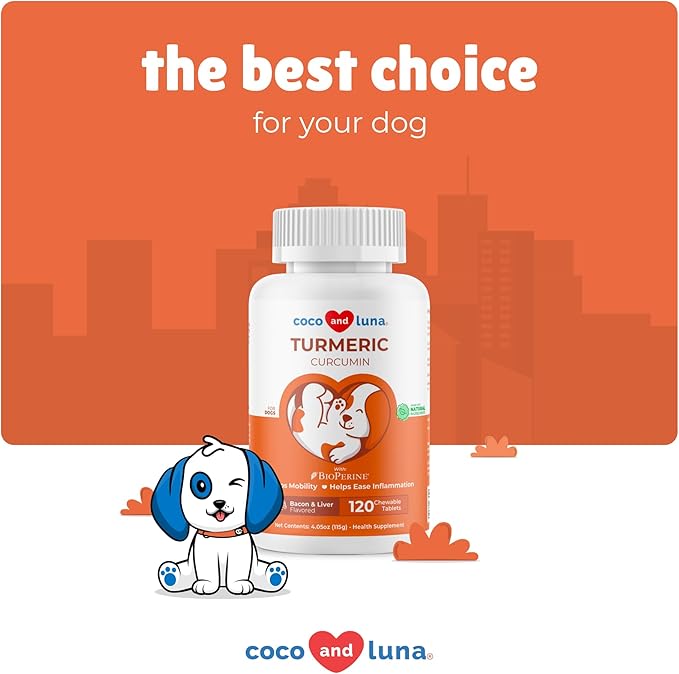 Turmeric for Dogs Anti Inflammatory Pain Relief - 120 Chewable Tablets - Hip & Joint Support Anti Inflammatory for Dogs with Curcumin and BioPerine, Antioxidant, Cardiovascular