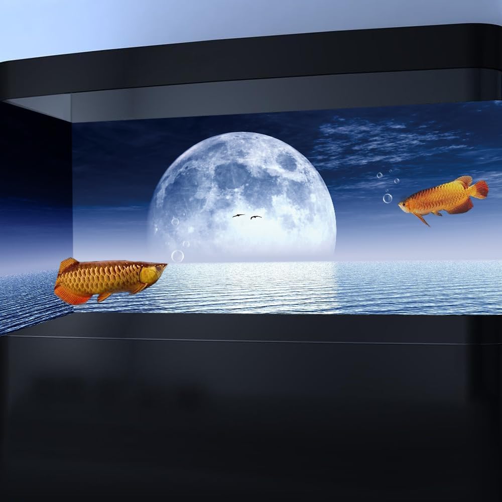 Moon Aquarium Background,Cool Sea Galaxy Parallel Space Themed Fish Tank Background, Cool Terrarium Background 30X18IN with 8 EVA Double-Sided Tape