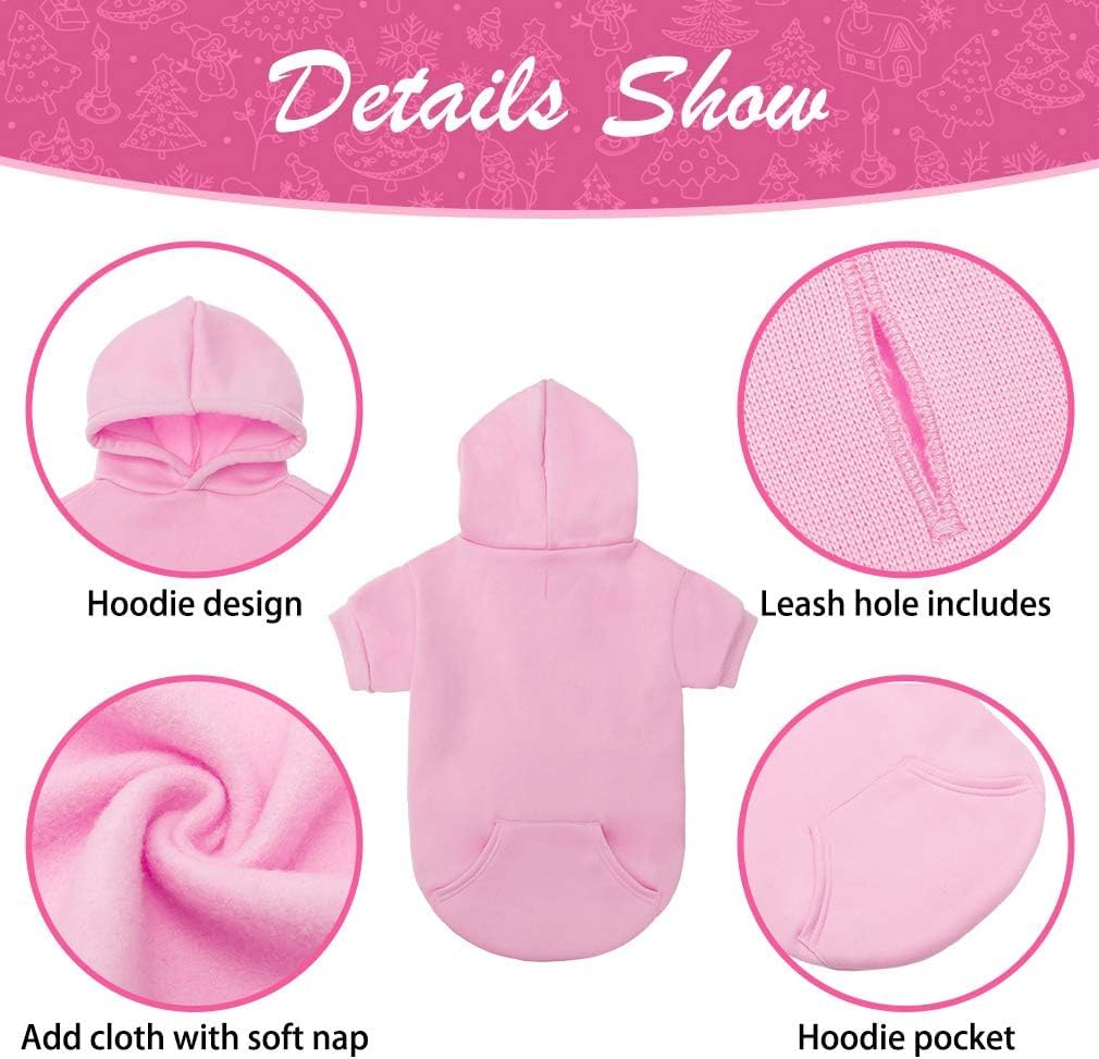 KOOLTAIL Basic Dog Hoodie - Soft and Warm Dog Hoodie Sweater with Leash Hole and Pocket, Dog Winter Coat, Cold Weather Clothes Sweatshirt for Small Medium Large Dogs Puppy Cat Boys Girls Pink L