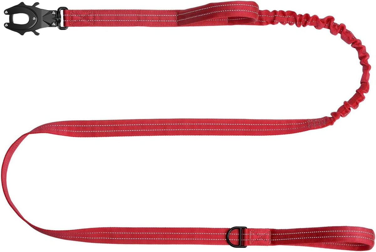 ICEFANG Tactical Dog Leash,K9 Training Walking Bungee Lead with 2 Control Handle,Heavy Duty Quick Release Metal Clasp,for Medium Large Breed (Reflective Red, 6 FT)