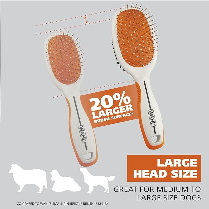 Wahl Premium Pet Double Sided Pin Bristle Brush with Patented Stacked Pin Design for Dogs - Removes Loose Hair & Stimulates the Skin while Creating a Soft Coat Shine - Model 858501