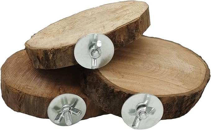 Hamiledyi Perch Platform for Bird Cage,Natural Round Wooden Stand Platform Bird Toy for Canary Parakeet Cockatiel Parrot Budgie Sparrow(3 Pcs)