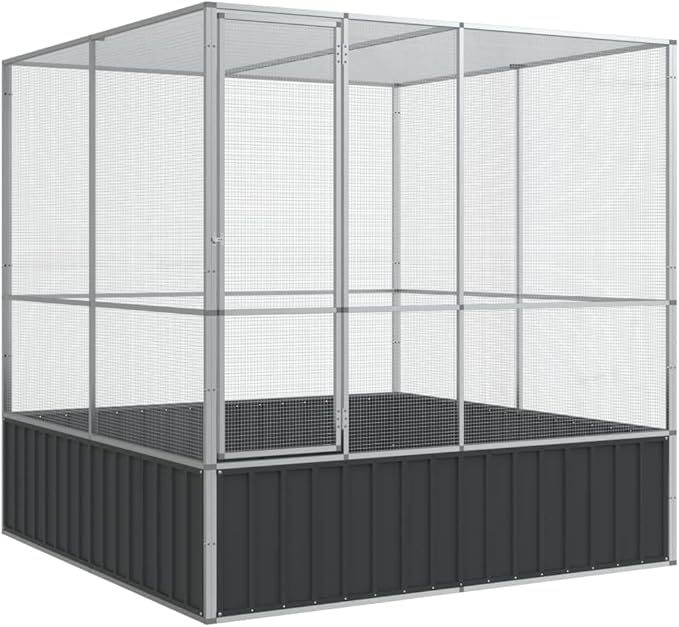 Steel Aviary Silver, Steel Bird Cage, Outdoor Aviary Parrot Cage Wide Flight Metal Birdcage, 83.1"x81.5"x83.5" Steel,-112