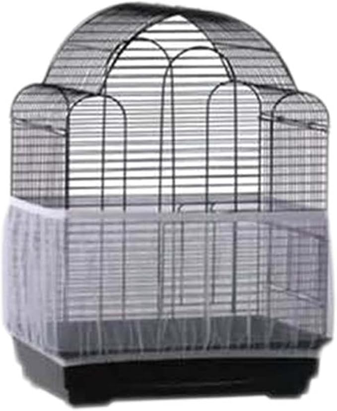 Bird Cage Seed Catcher Seeds Guard Parrot Nylon Mesh Net Cover Stretchy Shell Skirt Traps Cage Basket Soft Airy (White)