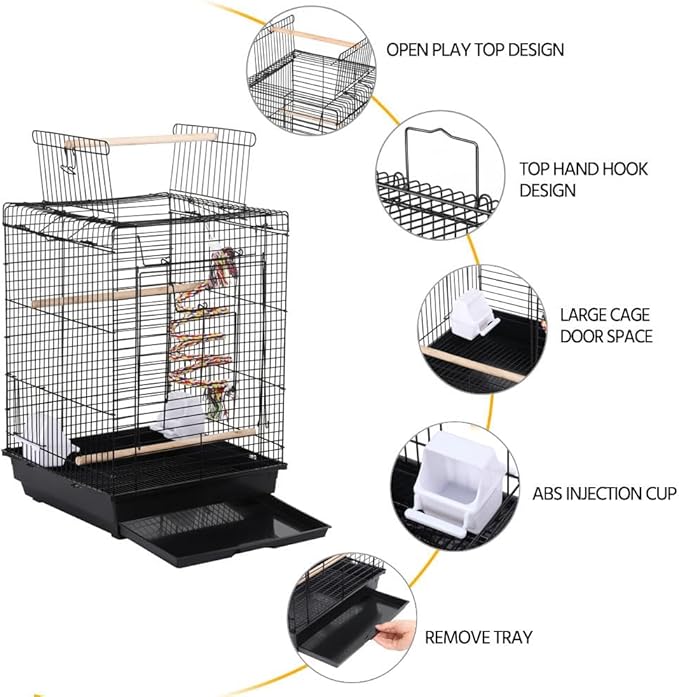 Yaheetech Open Play Top Travel Bird Cage for Conure Sun Parakeet Green Cheek Conure Lovebird Budgie Finch Canary, Small-Size Travel Portable