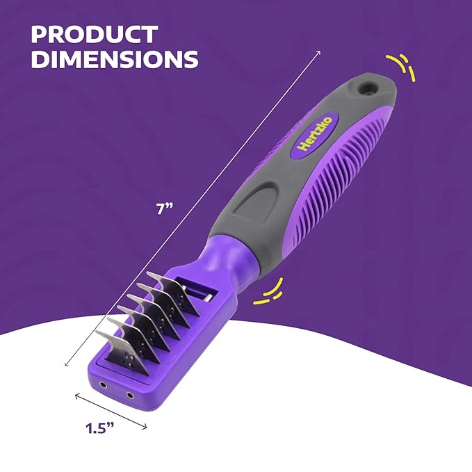 Dematting Comb for Dogs by Hertzko - Grooming Tool for Long and Short Haired Pets - Matted Cat Fur Remover for Small Dogs, Cats, and Rabbits - Tangle and Knot Remover Brush