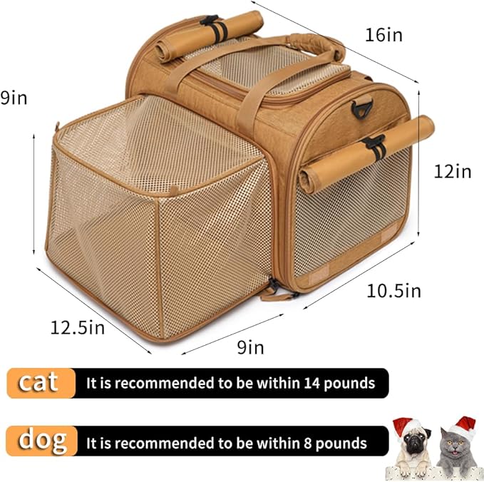 Pet Backpack Carrier for Small Dogs Medium Cats, Puppies,Breathable and Collapsible Design, Portable Travel Bag for Bearded Dragon,Rabbit Cage (Brown +One-Shoulder, Small)