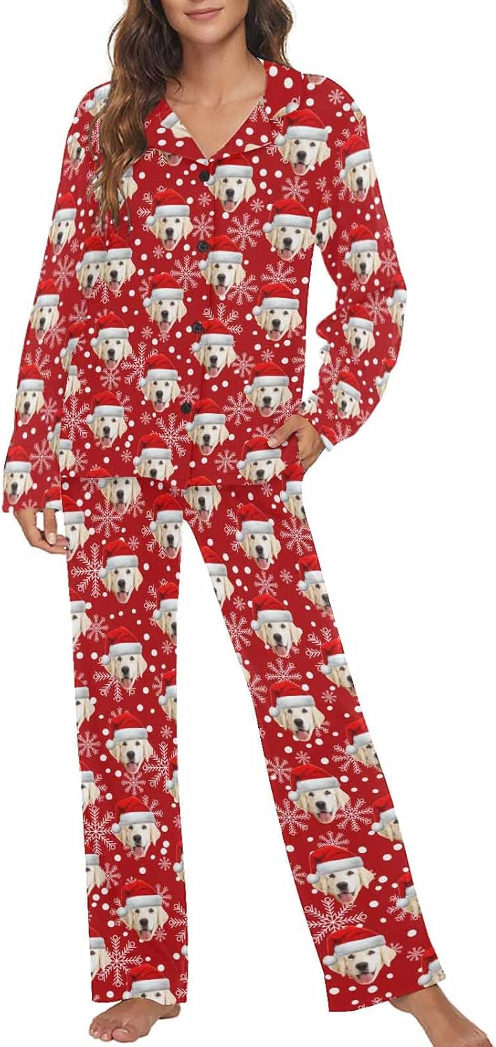 MyPupSocks Custom Face Pajamas for Women Set, Personalized Photo Long Sleepwear XS-XXL
