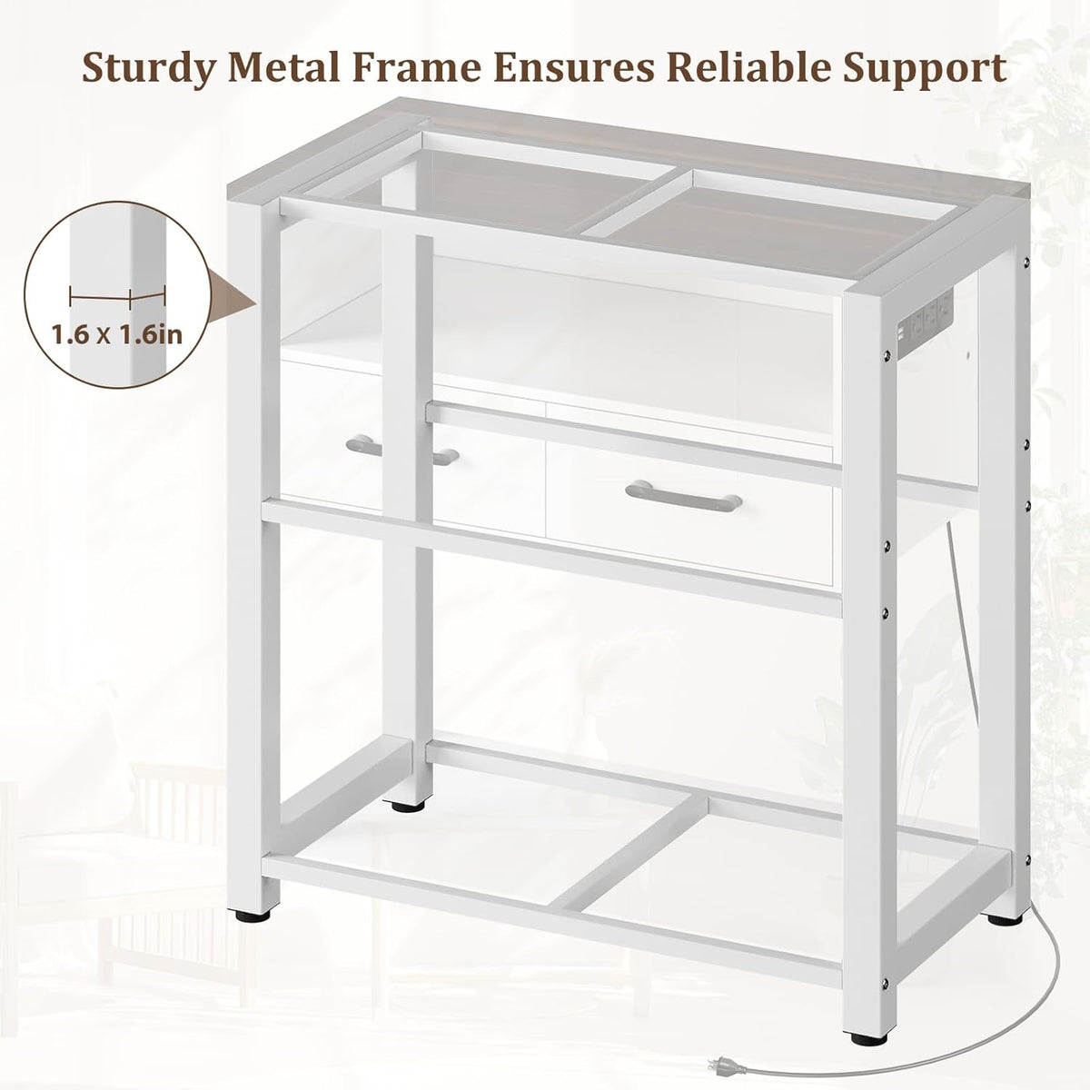 20-29 Gallon Aquarium Stand with Stable Metal Frame & Power Outlet, Heavy-Duty Fish Tank Stand with Waterproof Mat, 550LBS Capacity Storage Cabinet, White+Brown