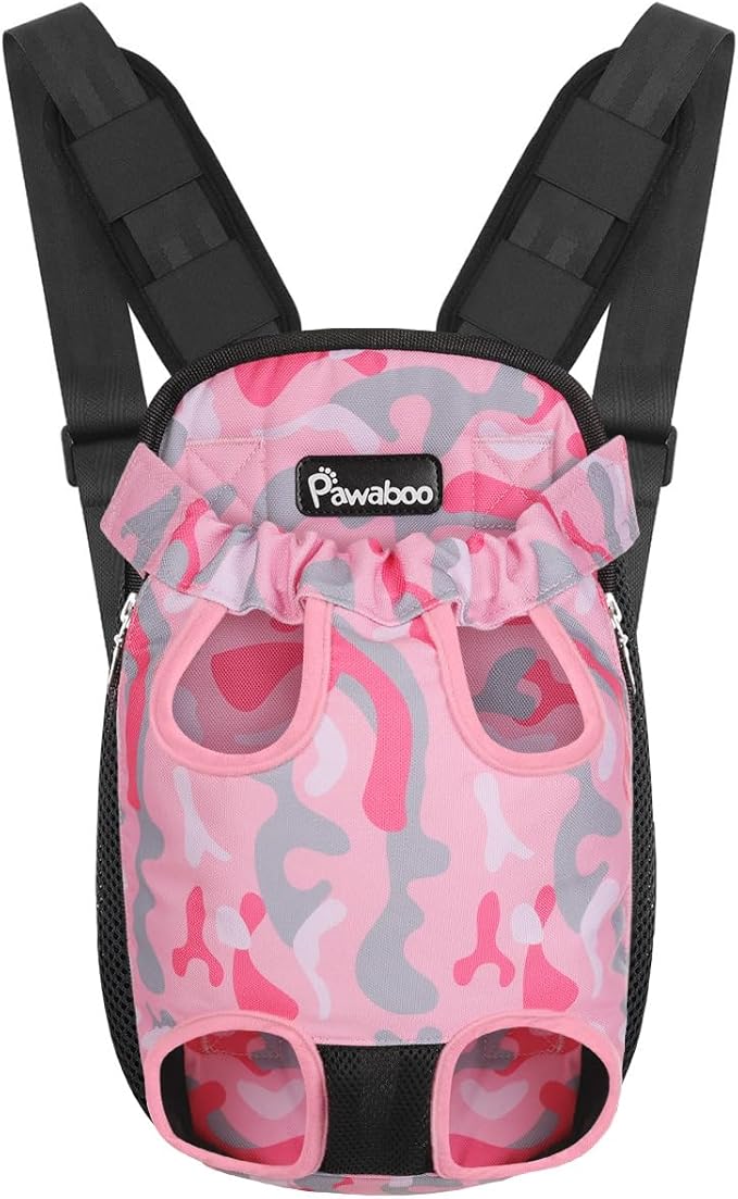 Pawaboo Pet Carrier Backpack, Adjustable Pet Front Cat Dog Carrier Backpack Travel Bag, Legs Out, Easy-Fit for Traveling Hiking Camping for Small Medium Dogs Cats Puppies, Small, Pink Camouflage