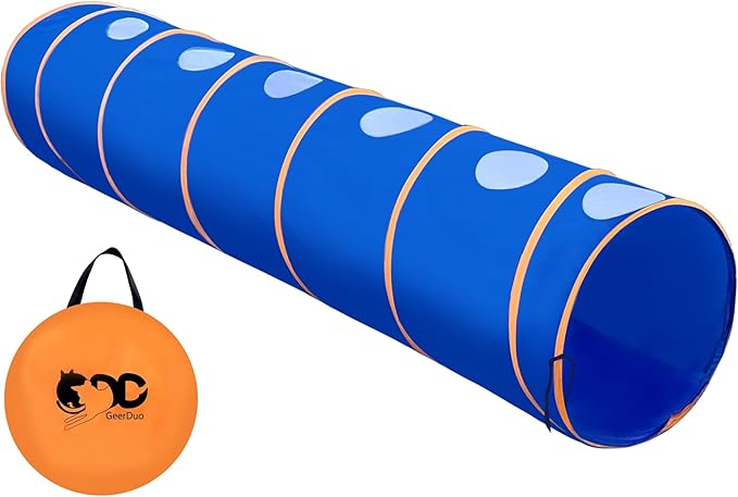 Dog Agility Tunnel with Ventilated mesh, Dog Agility Equipment, Dog Agility Training with Carry Bag (Blue+Orange)