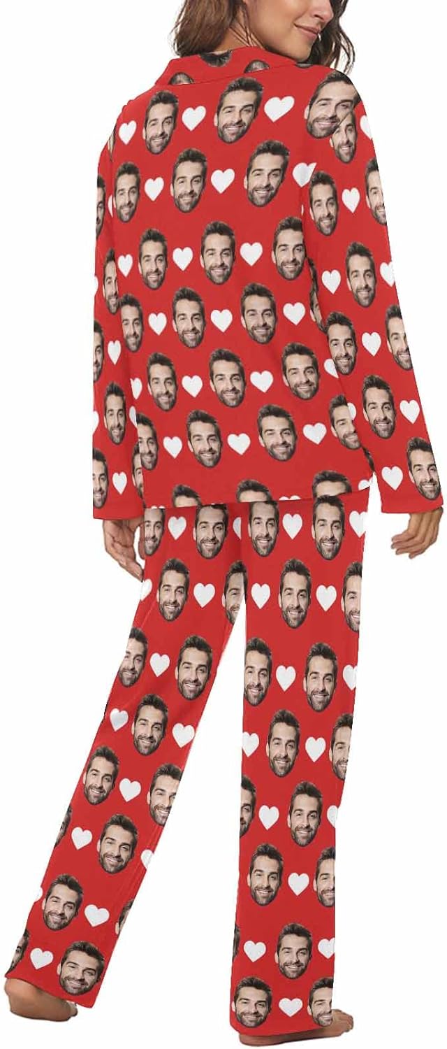 MyPupSocks Custom Face Pajamas for Women Set, Personalized Photo Long Sleepwear XS-XXL