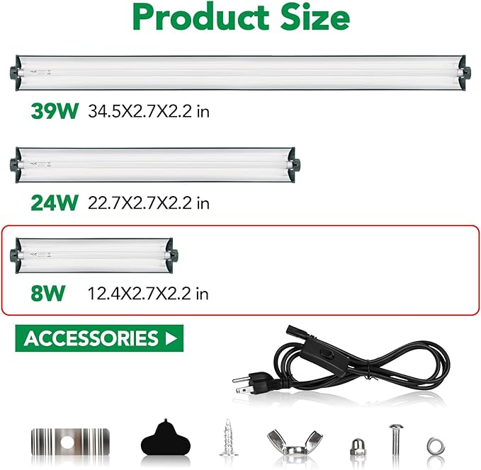 T5 Reptile Light Fixture Green Combo Kit 8W Light Fixture Reptile Terrarium Hood 10.0 UVB Light Bulb Fluorescent Tube Ideal for Tropical and Deserts Such as Bearded Dragon Lizards and Tortoises