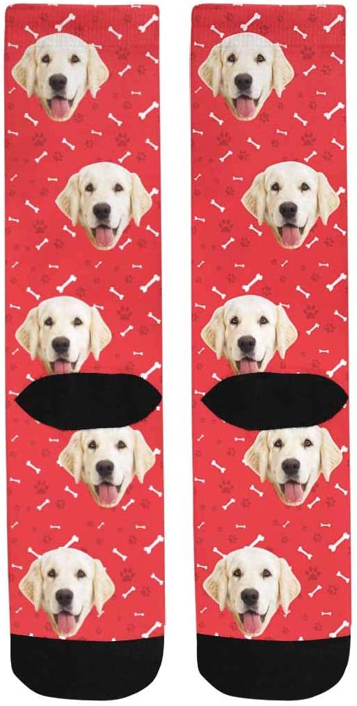 MyPupSocks Custom Personalized Photo Pet Face Socks, Cat and Dog Tracks Paws Bones Crew Socks with Picture for Men Women
