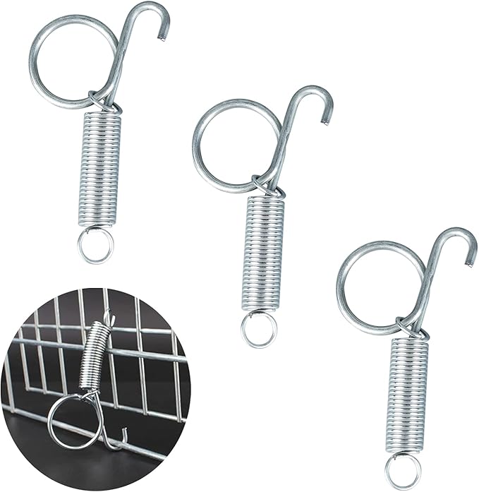 4pcs 75mm Metal Finger Spring Latch Hook, One-Handed Cage Door Spring Hooks, Large Cages Lock for Fixing Pet Cage Door,Bunnies, Rodents, Hamsters, Squirrels, Birds Cages Hook