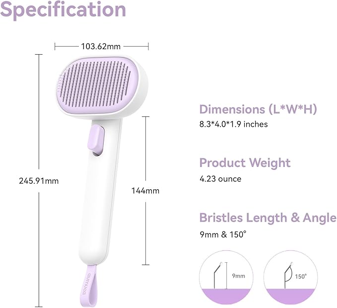 aumuca Cat and Dog Grooming Brush for Shedding, Removes Loose Fur from Long or Short Haired Pets - Ideal for Cats, Kittens, Rabbits, and More - Purple