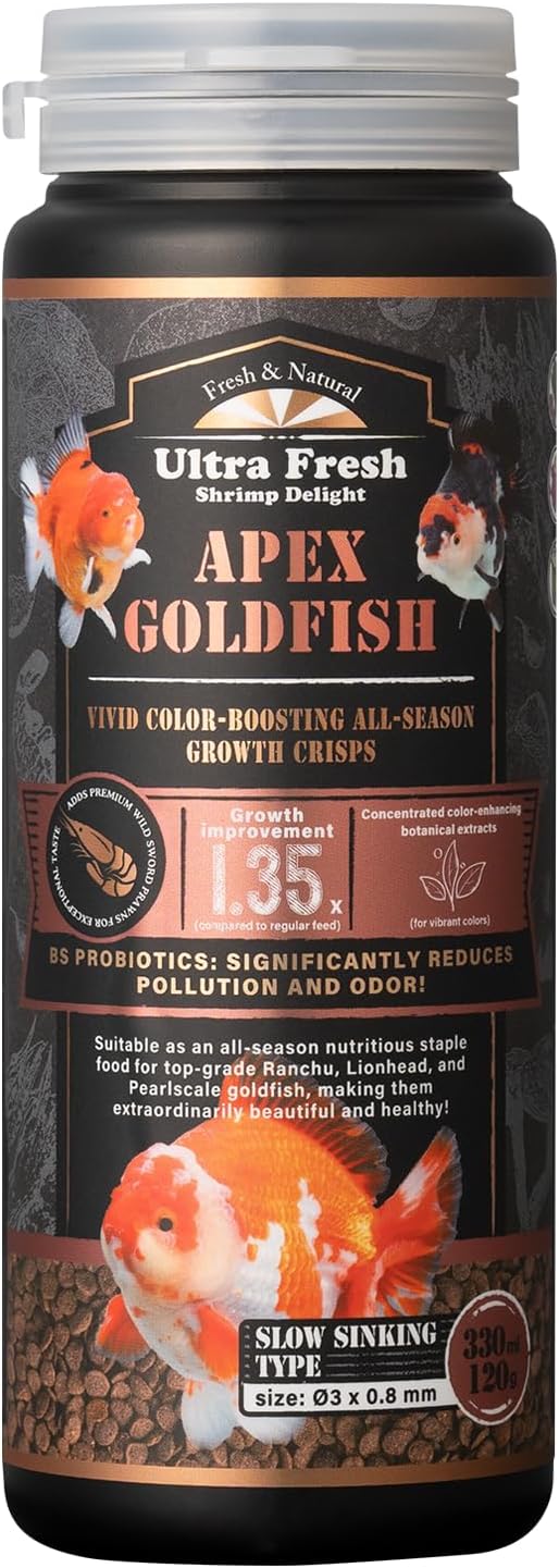 Ultra Fresh Apex Goldfish Color Boosting Crisps, Color Boosting Premium All Natural Ingredients Goldfish Fish Food, Slow Sinking, 4.23 oz