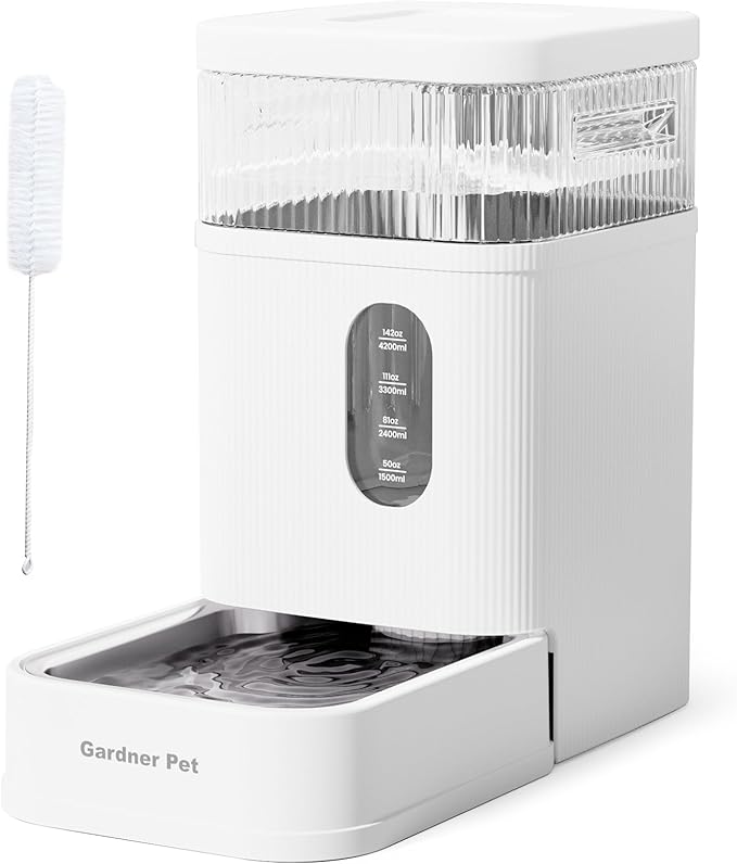 Gardner Pet Automatic Dog Water Dispenser Gravity Waterer with Stainless Steel Bowl Water Dispenser 8.5L Large Capacity Water Feeder with Filters for Dogs Cats Pets, BPA-Free Noise-Free (White, 8.5L)