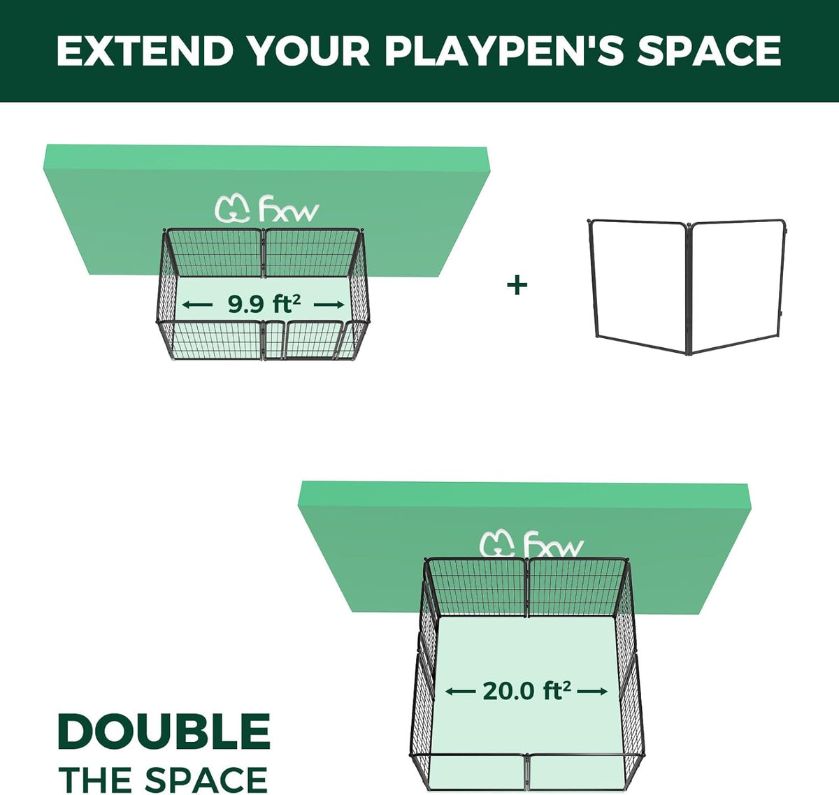 FXW Homeplus Unleashed Indoor Dog Playpen - Stress-Free and Safe Play, Heavy Duty 32 Inch 2 Acrylic Panels Dog Pen for Small and Medium Dogs, Black│Patented
