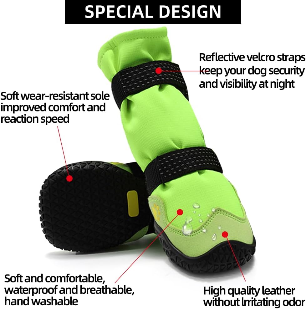 Dog Shoes for Hot Pavement Anti-Slip Dog Boots & Paw Protectors for Winter Snowy Day Summer Dog Snow Boots Waterproof Dog Shoes for Small to Large Dogs with Reflective Straps for Hiking 4Pcs