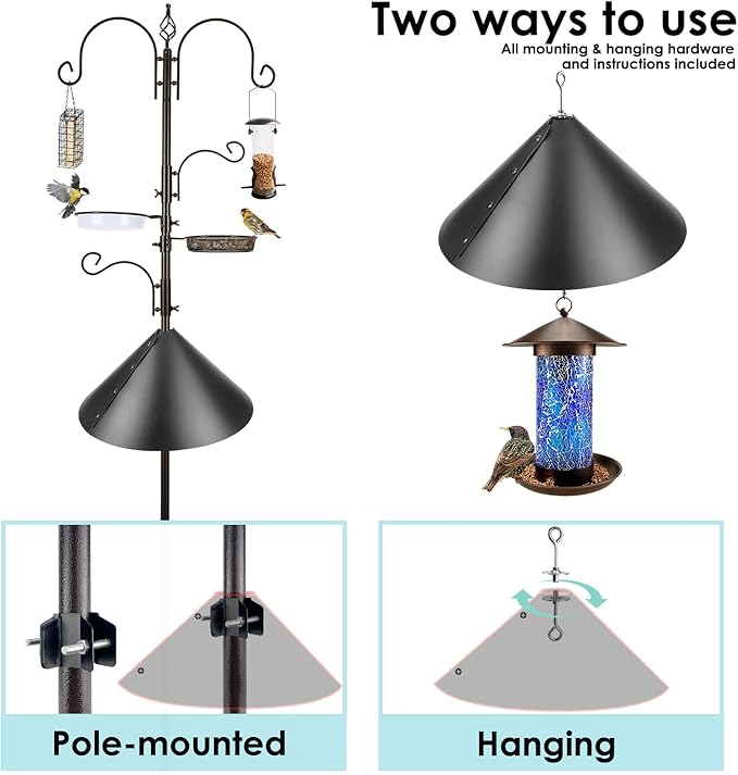 Deluxe Bird Feeding Station Kit - Wild Bird Feeder Hanging Pole With Multi Feeder, Suet Cage, Planter Hanger, and Squirrel Guard Baffle for Attracting Birds