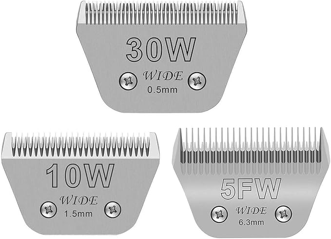 3PCS Wide Blades for Dog Grooming Blades Compatible with Andis,Oster A5,Wahl km10 Dog Clippers Stainless Steel Blades Blades for Animal Dog,Cat,Horse,Silver Size #10W+30W+5FW