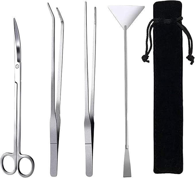 15in Aquascaping Tools, 4 in 1 Long Aquarium Tweezers Scissors Spatula, Stainless Steel Aquatic Plants Aquascaping Tools Set for Fish Starter Kits, Aquariums Tank and Terrarium