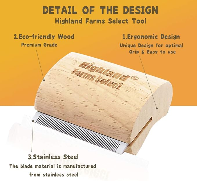 Deshedding Grooming Tool for Dogs, Cats & Horses, Ergonomic Design Wood Groom Brush, Professional Pet Groomer, Painlessly Remove for Short & Long Hair, Fur & Dirt - 2.5 Inches