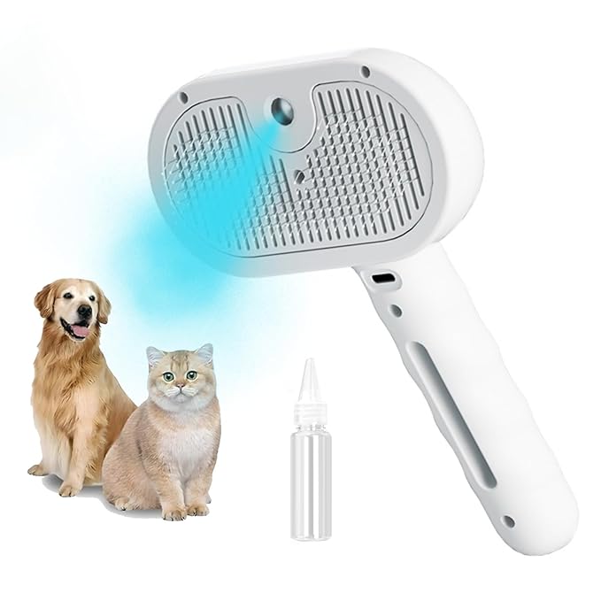 3-in-1 Steam Brush for Cats - Self Cleaning Cat Brush with Anti-Static & Shedding Control, Rechargeable Pet Grooming Tool for Long/Short Hair Cats & Dogs(White)