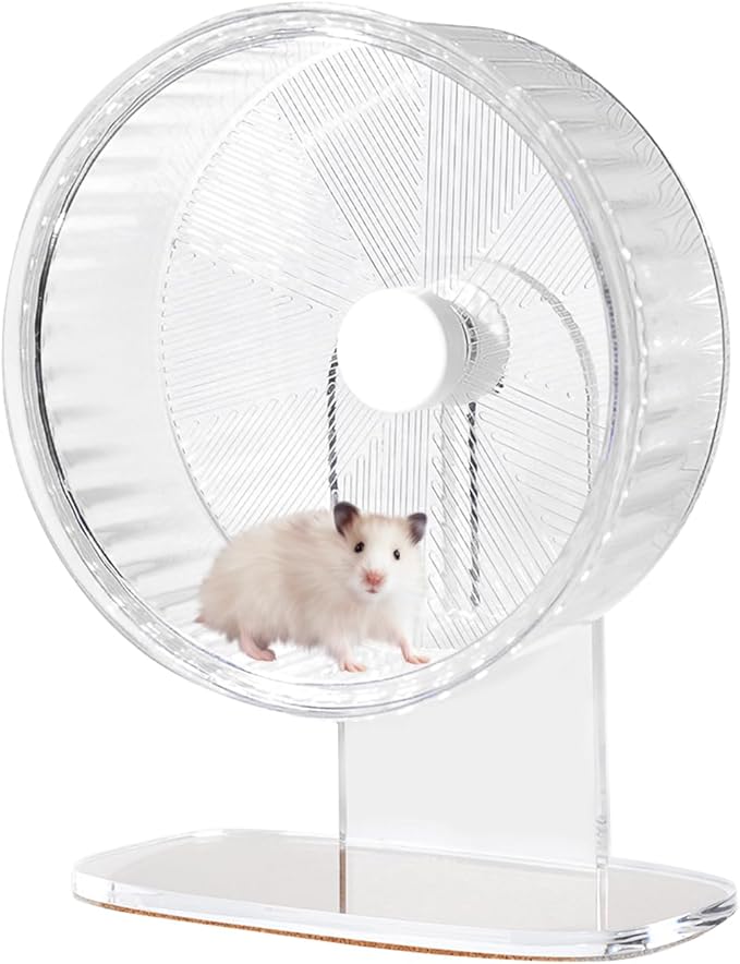 Super-Silent Hamster Exercise Wheel: Silent Spin Toys Hamster Running Wheels with Height Adjustable Stand for Hamsters Gerbils Mice Or Other Small Animals -8.5inch Clear