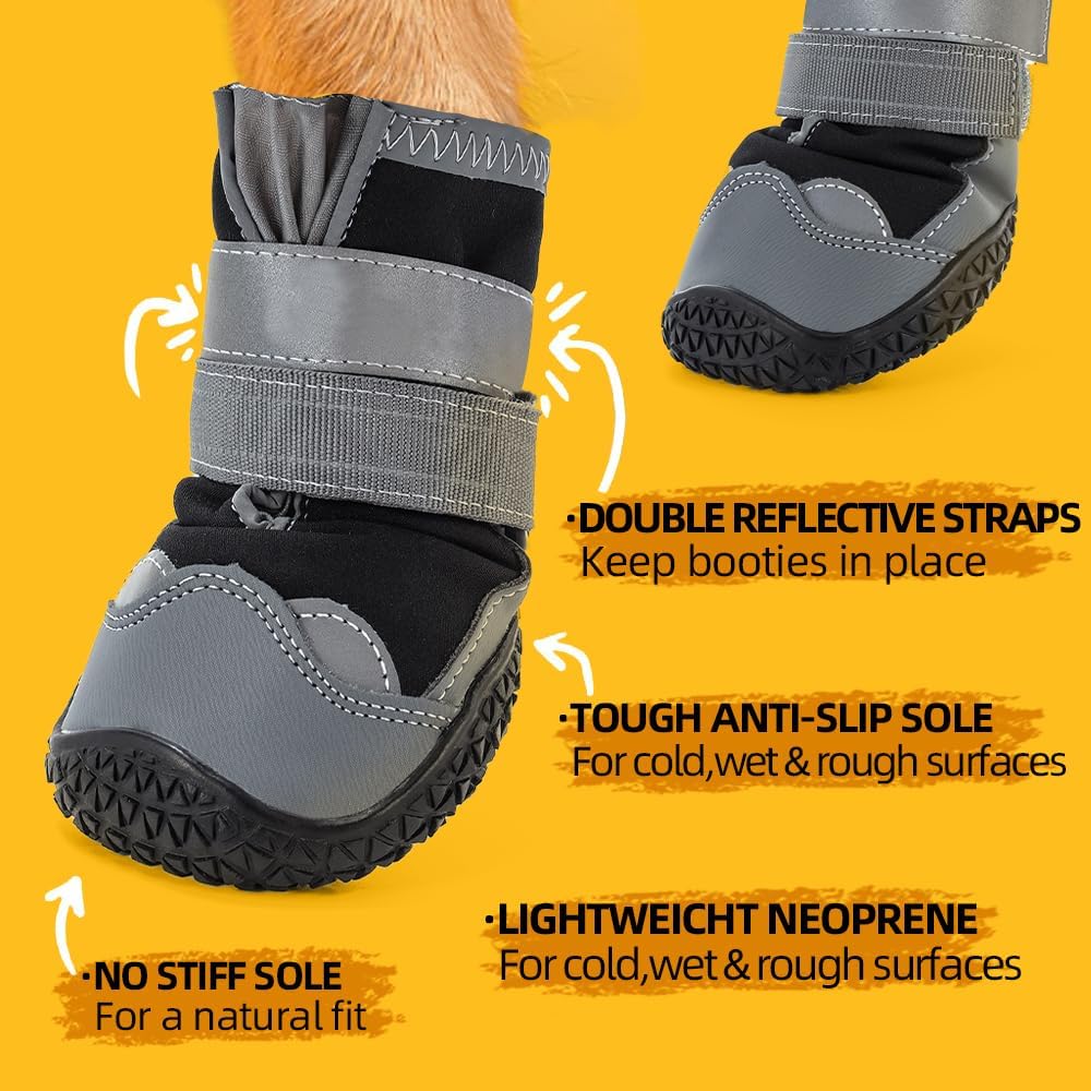 Dog Shoes for Large Dogs, Medium Dog Boots & Paw Protectors for Hardwood Floors, Outdoor Dog Booties for Hot Pavement Winter Snow Hiking, Waterproof Dog Shoes with Reflective Strips Size 5