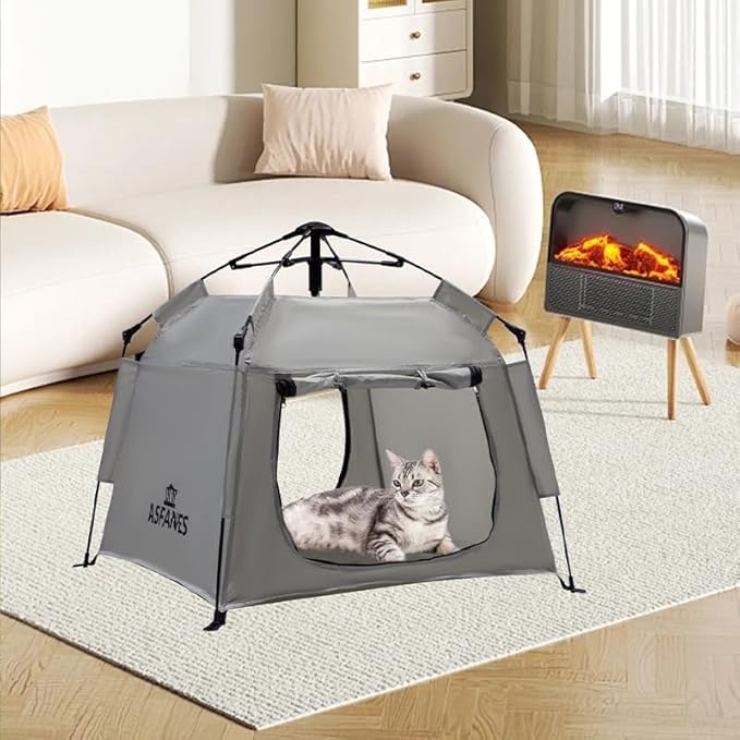 Outdoor Waterproof Pet Automatic Camping Tent, Pop up Cave Bed for Indoor Cats and Small Dogs, Portable Cat House Dog House, Grey.