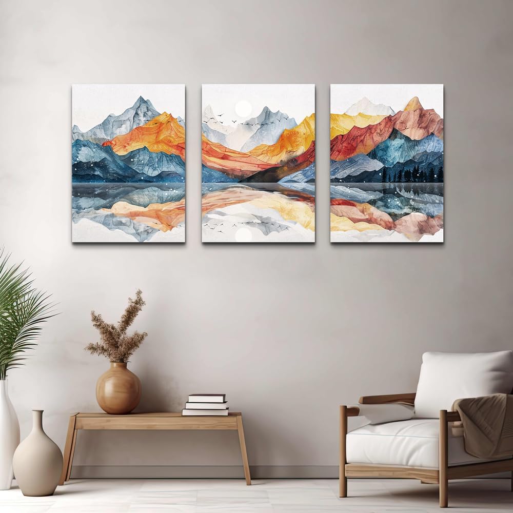 TTHYUEWS Abstract Wall Art for Living Room Canvas Wall Decor for Bedroom Office Decoration Wall Pictures Ink Mountain Landscapes Wall Paintings Artwork Modern Room Home Decor Ready To Hang 3 Piece