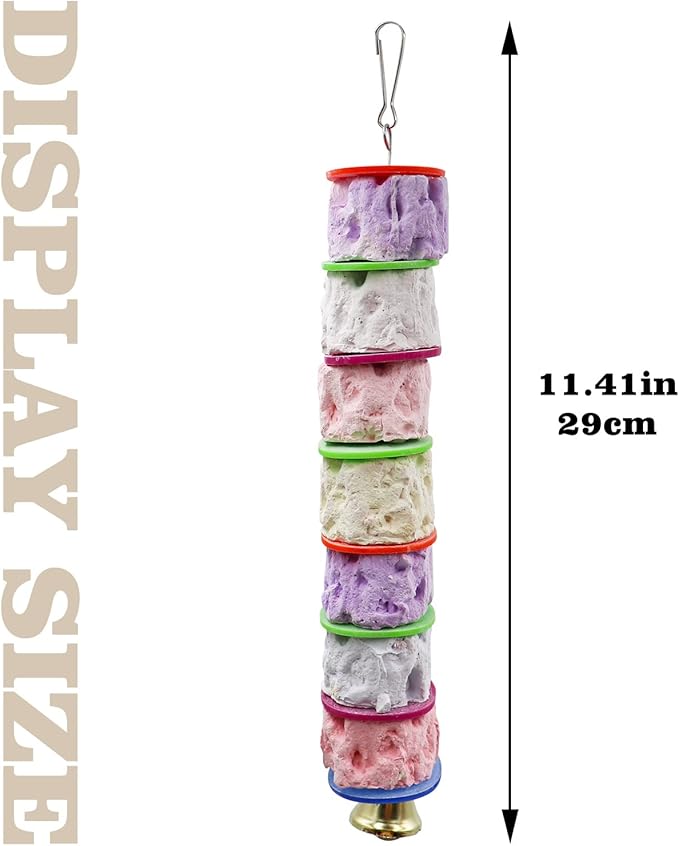 Large Bird Chewing Toy, Colorful Parrot Beak Grinding Calcium Stone with Bells, Bird Cage Accessories, Cage Toys for Cockatiel Parakeet Budgies Rat Hamster Chinchilla Rabbit Bunny African Grey(1 Pack)
