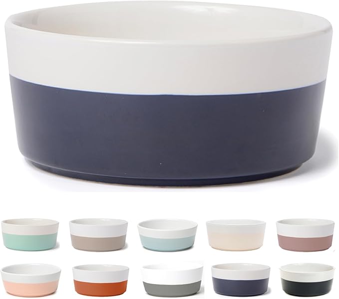 Waggo Dipper Ceramic Dog Bowl for Small and Large Breeds - Heavyweight and Durable Pet Food and Water Dish Crock, Dishwasher Safe, Modern (Midnight Blue, Medium)