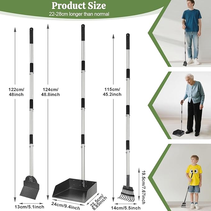 T2Y Pooper Scooper, Extra Long Handle Dog Pooper Scooper, Adjustable Stainless Steel Rake & Spade & Extra Large Tray, Durable Poop Scoopers for Yard, Lawn, Snowfield, Suitable for Multi-Dog Family