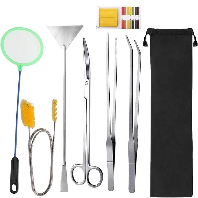 7 in 1 Aquarium Aquascaping Tools Kits,Stainless Steel Aquarium Plant Tools Tweezers Scissors Scrapers for Aquarium Tank Clean Fish Tank Aquascape Tools Sets