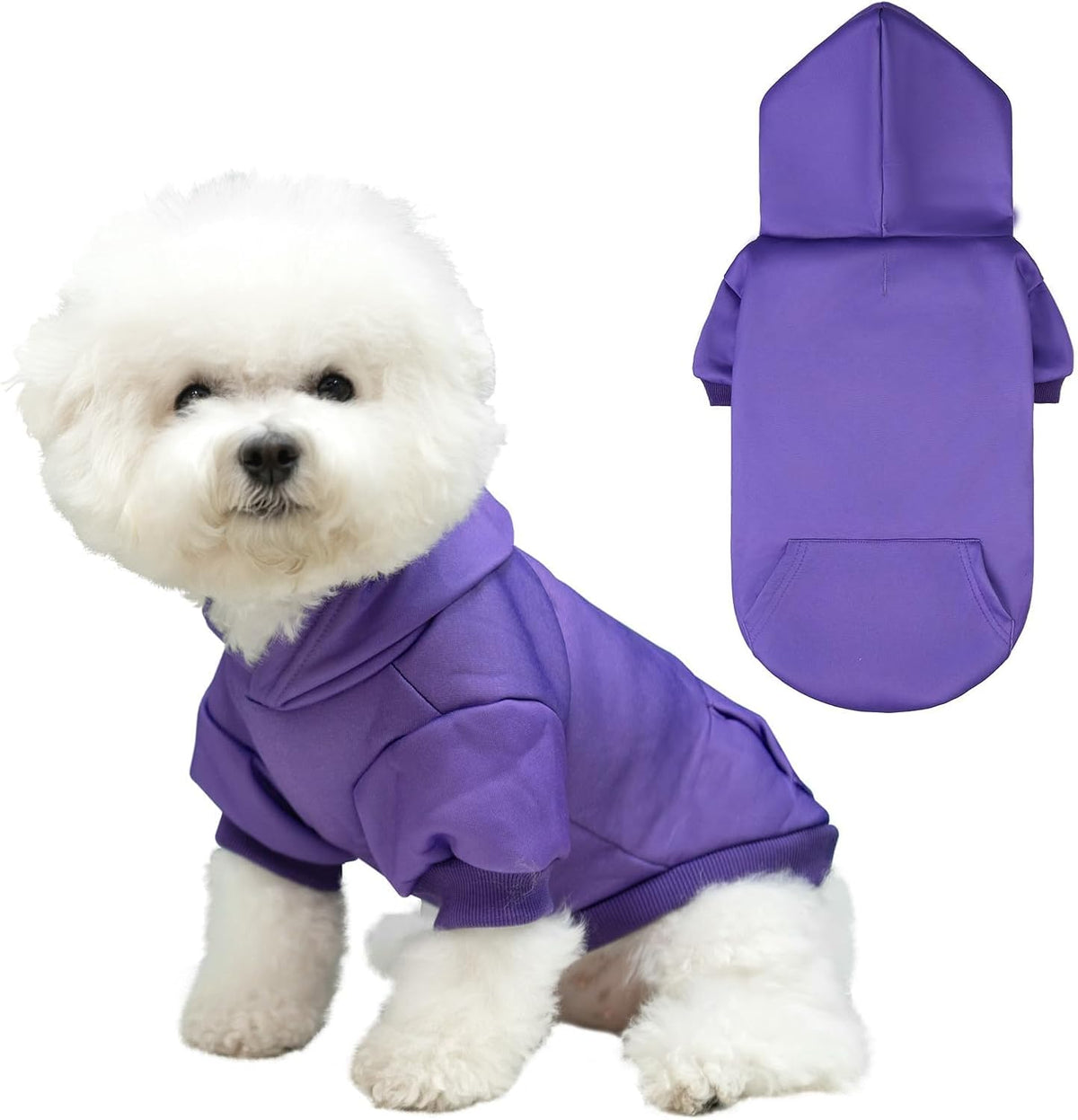 KOOLTAIL Basic Dog Hoodie - Soft & Warm Dog Hoodie Sweater with Leash Hole and Pocket, Dog Winter Coat, Cold Weather Clothes Sweatshirt for Small Medium Large Dogs Puppy Cat Boys Girls Purple M