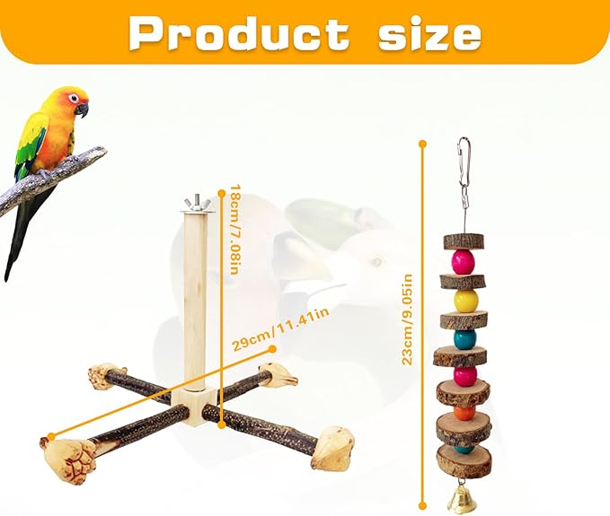 Rotating Parrot Perch Toy with Chew Toy,Interactive Spinning Toys，Wooden Exercise Wheel Parrot Toys, Bird Perch Bird Toys Parakeet Toys，Bird Cage Accessories Wooden Chew Toys Perch Stand