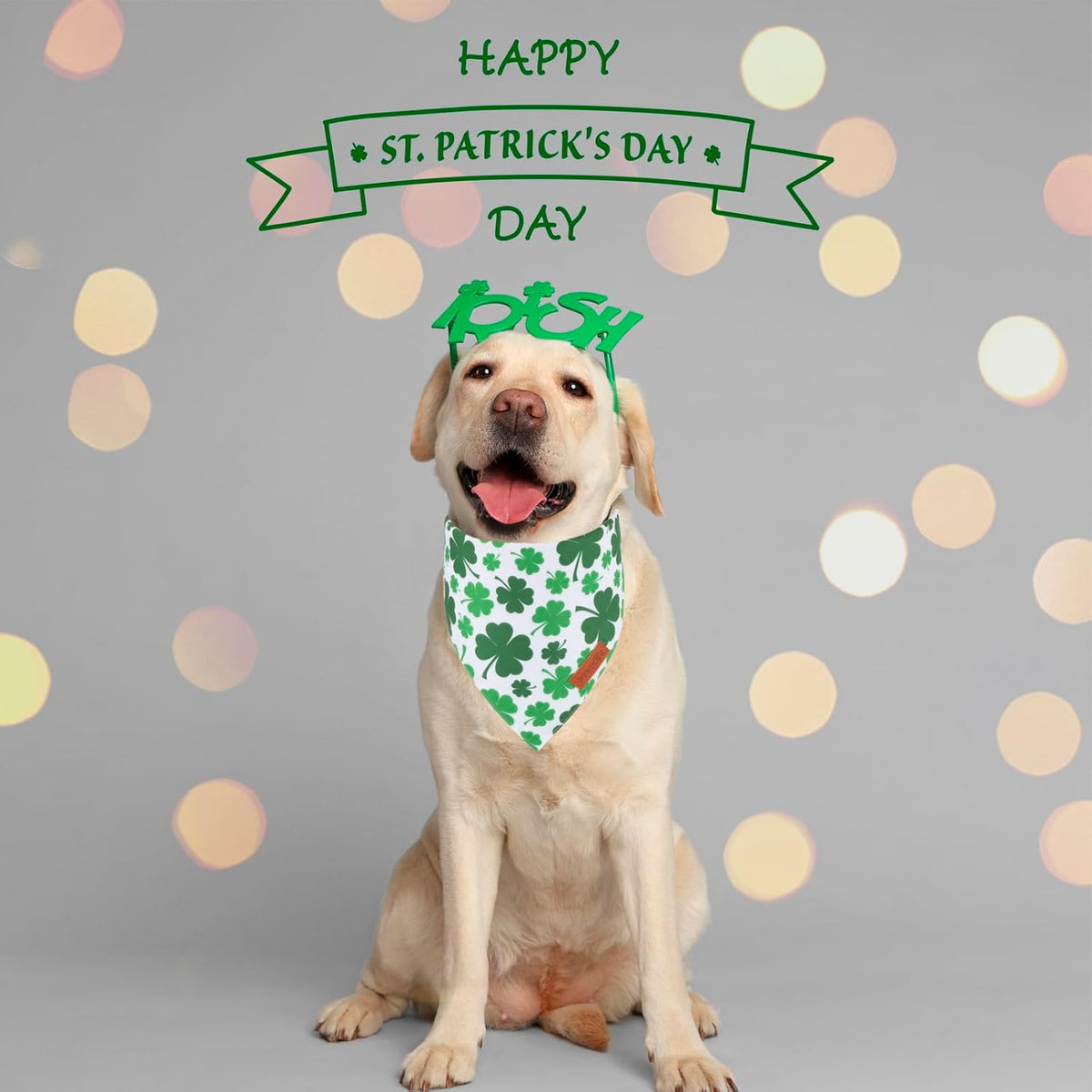 PTDECOR St. Patrick's Day Dog Bandana, Reversible Dog Scarf, Multi Size Offered, Green Shamrock Pet Bandanas for Large and Extra Large Dogs Pets (St. Patrick's Day, X-Large)