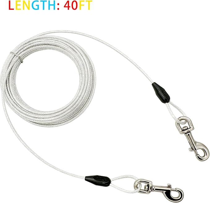 Petest 40ft Reflective Tie-Out Cable for Heavy Dogs Up to 125 Pounds