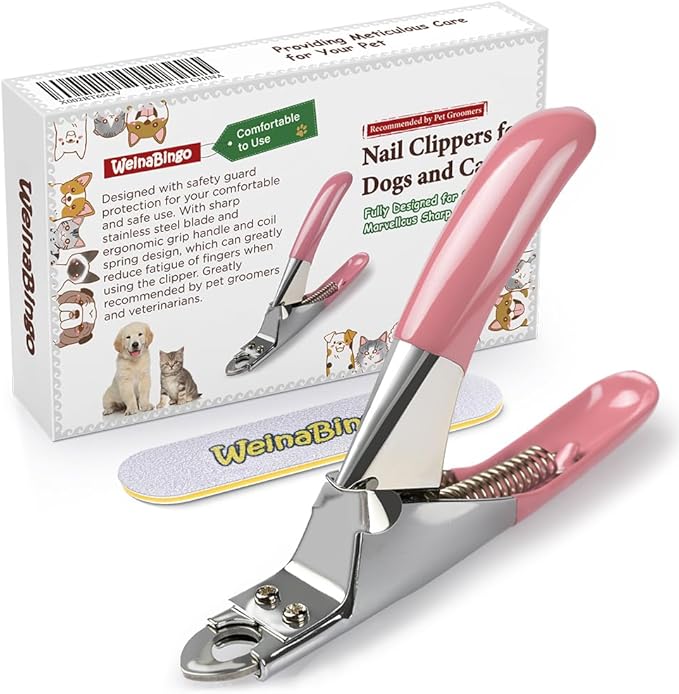 Dog Cat Pets Nail Clippers, Professional Pets Claw Trimmer with Free Nail File, Sharp Stainless Steel Blade, Sturdy Non Slip Handles - for Safe, Professional at Home Grooming