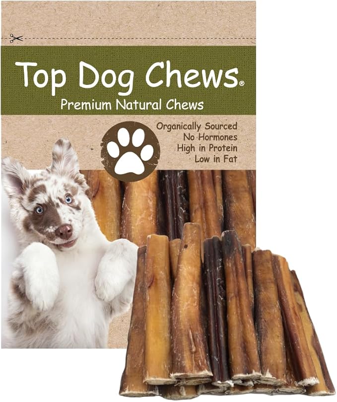 Top Dog Chews - Thick 6 Inch Bully Sticks, 100% Natural Beef, Free Range, Grass Fed, High Protein, Supports Dental Health & Easily Digestible, Dog Treat, (12 Pack)